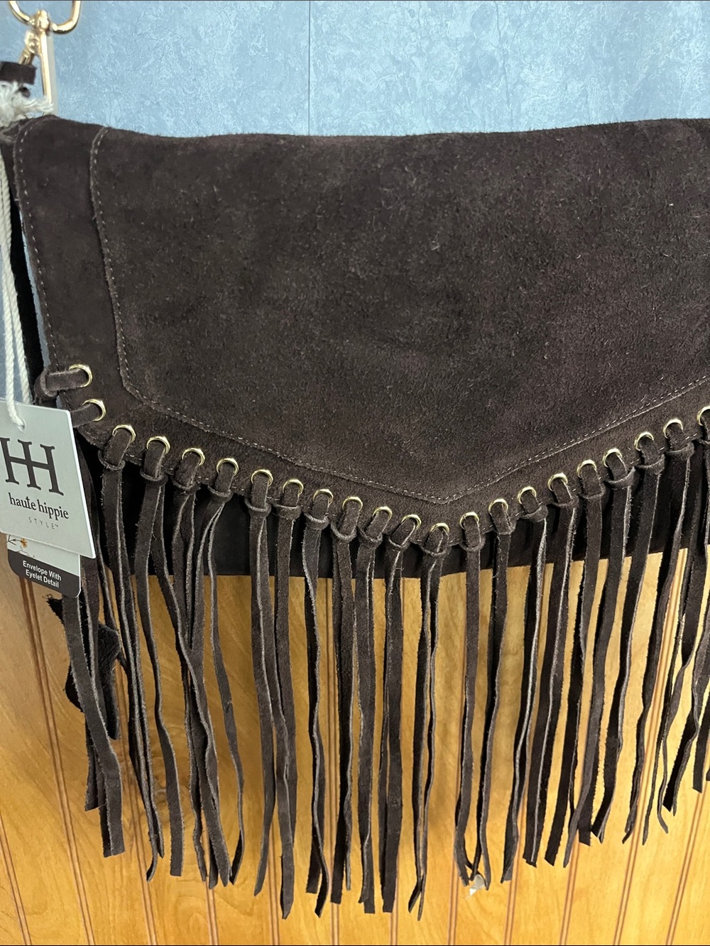 Haute Hippie Dark Brown Suede Envelope with Eyelet Detail 100% Suede NWT - Picture 3 of 15